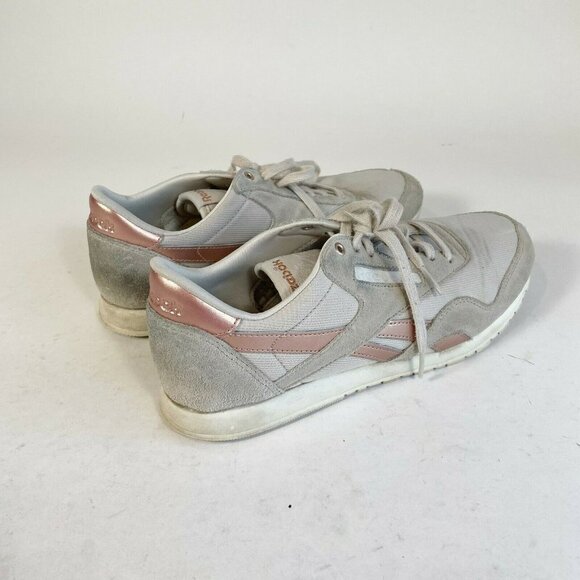 Reebok Womens Classic Nylon Slim Metallic Retro Sneaker Gray Pink 10 Low AQ9832 - Picture 6 of 10
